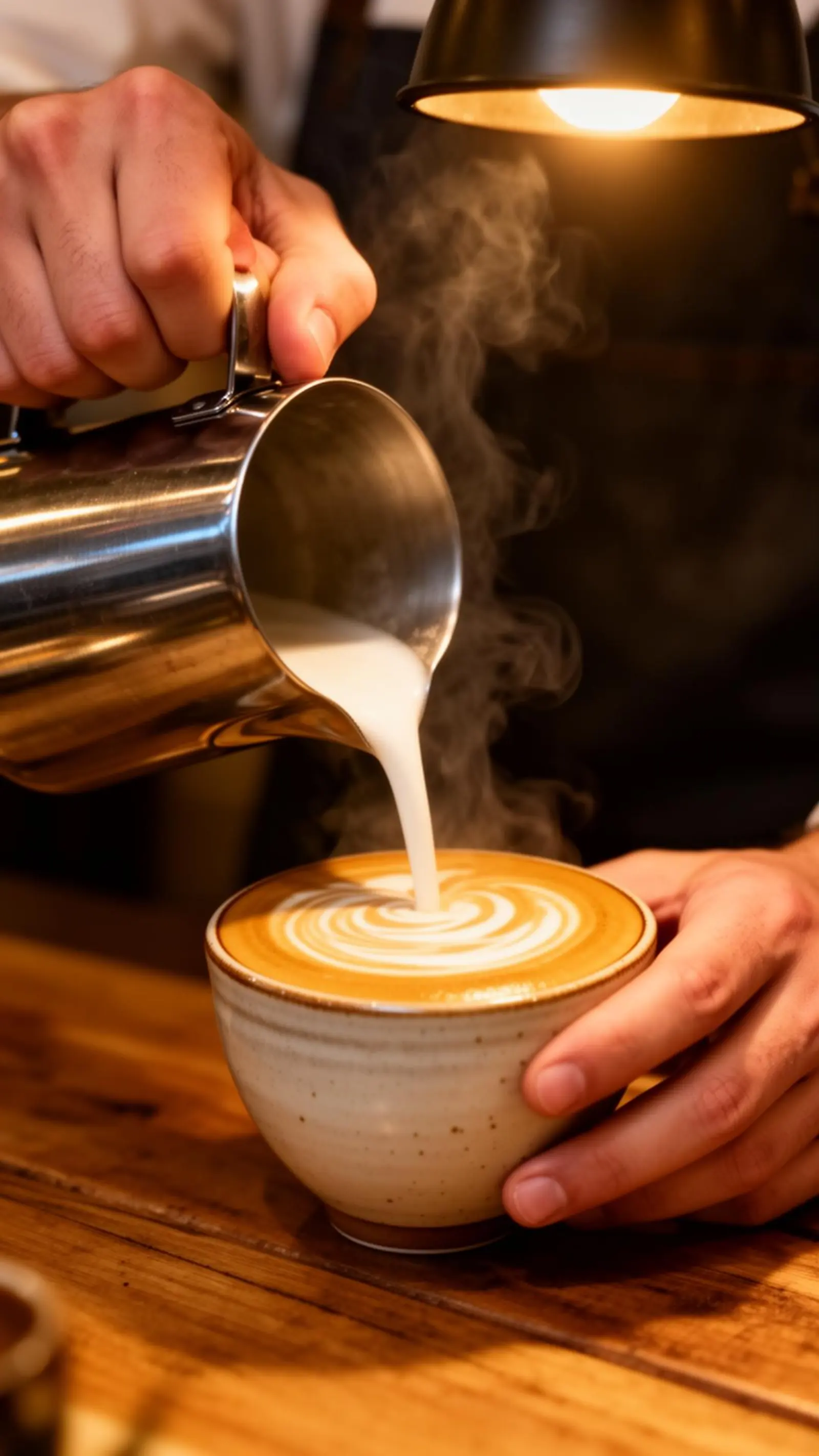 Barista pouring latte art